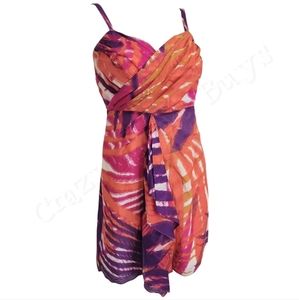 Banana Republic Silk Blend Spaghetti Strap Orange & Purple Jungle Mini Dress, 4